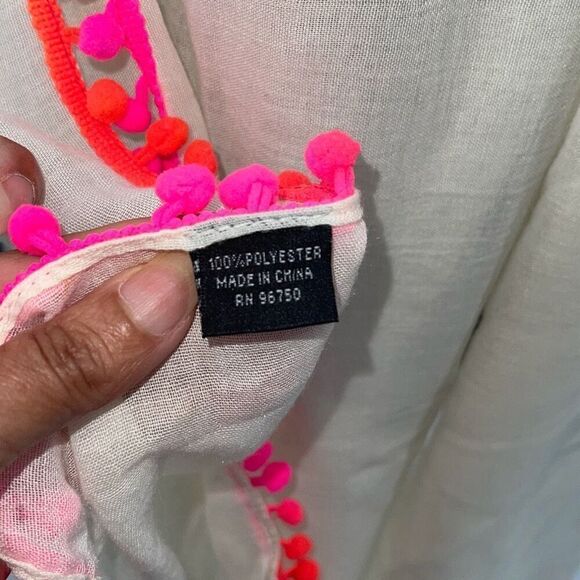 Lara‎ Ethnics Rainbow Pompom Scarf Cream Boho Colorful Light Weight - Picture 4 of 5